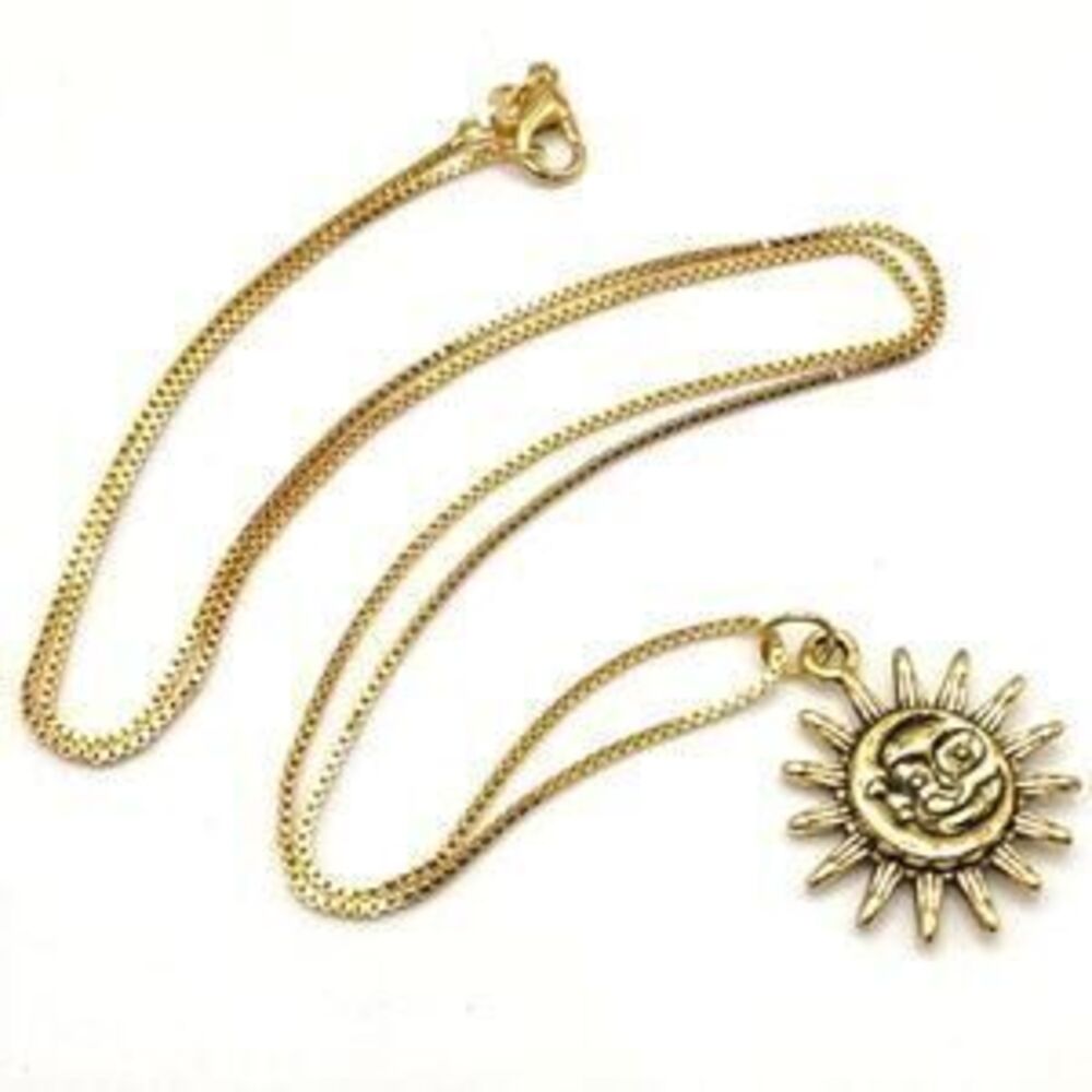 18k Gold Plated Necklace Sun & Moon VTG BOHO Fashion Hippie Astrology Gift NEW!